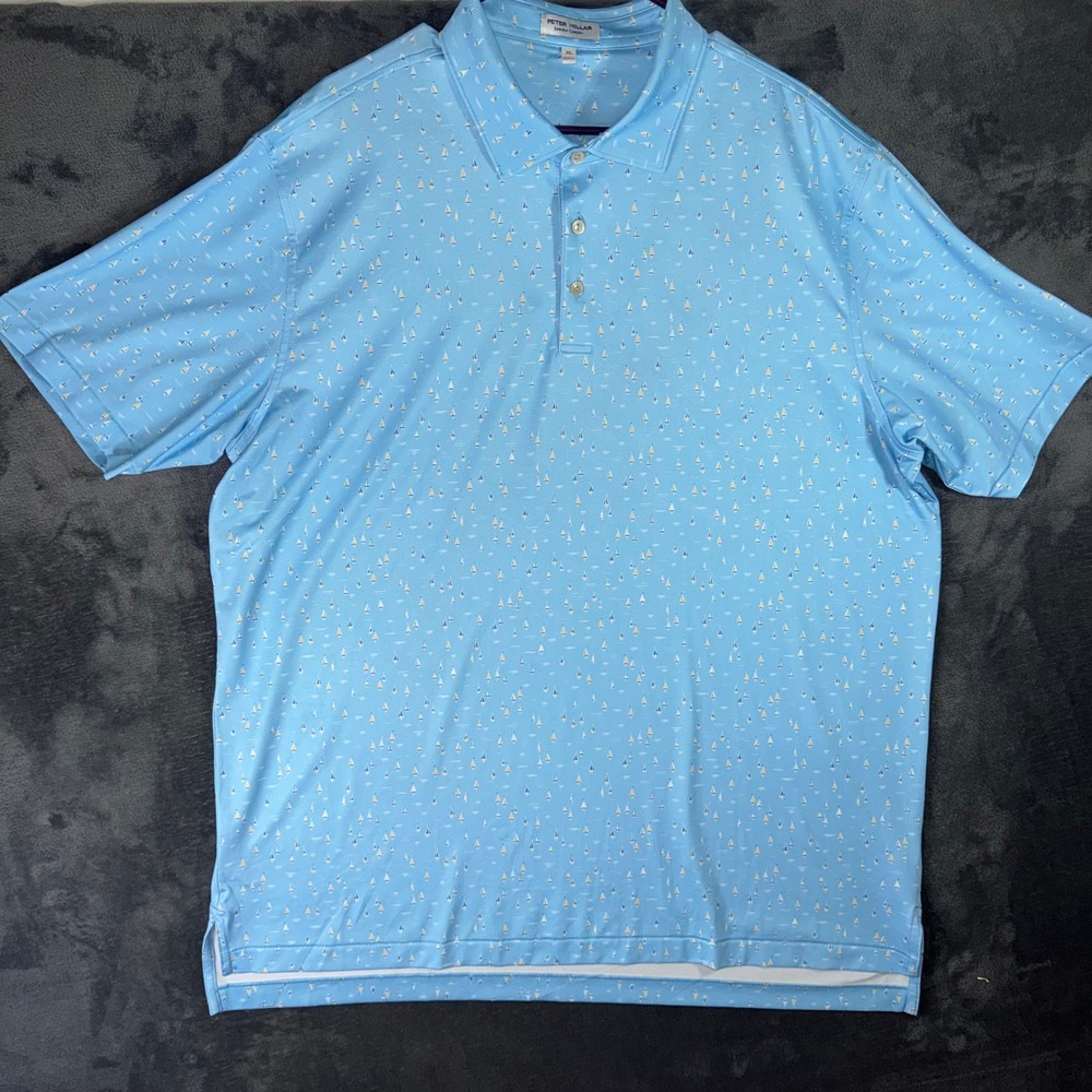 Mens XL Peter Millar Polo Shirt Blue Excellent Sailboat Print Summer Comfort